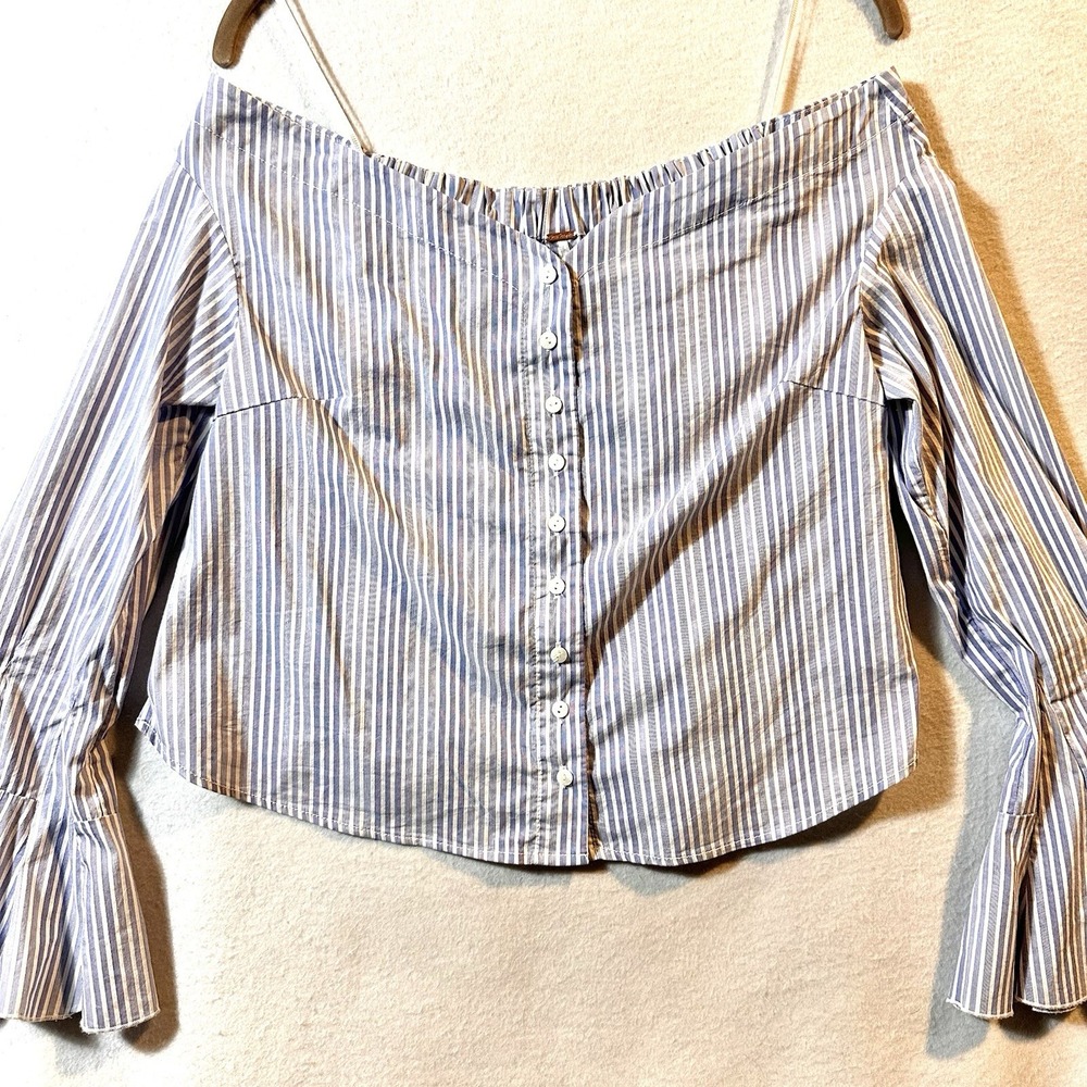 Free People XS Womens March To The Beat Off-the-Shoulder Blouse‎ Top Striped